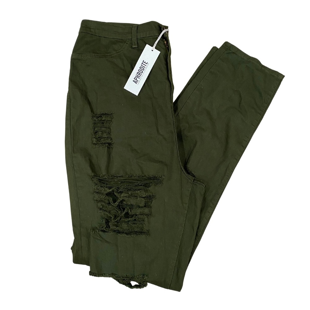 NWT Aphrodite Army Green Olive Stretchy Ripped Jeans Women’s 3X | 38